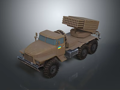 Brown Military Vehicle Equipped With Missile Launcher Large Off-Road Tires And Cargo Bed 3d model