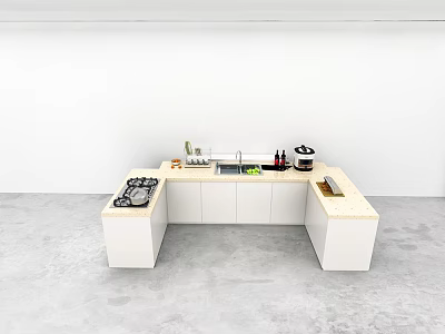 Modern Kitchen Interior With White Cabinets Island Countertop And Appliances 3d model