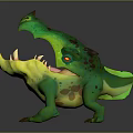 Green And Yellow Fantasy Creature 3D Model With Open Mouth Sharp Teeth Claws 3d model