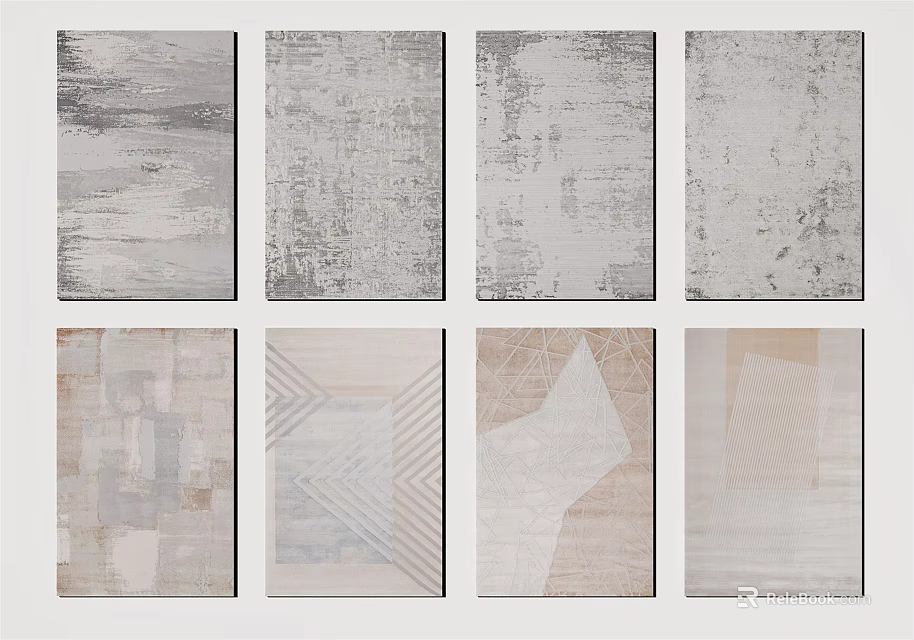 Modern Square Rugs With Neutral Tones And Abstract Geometric Patterns Collection 3d model