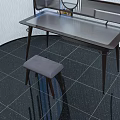 Modern Dressing Table Interior Design With White Countertop Mirror And Gray Stool