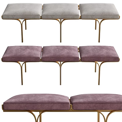Set Of Three Modern Purple Upholstered Sofa Benches With Gold Metal Legs 3d model