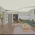 Modern Living And Dining Room With Green Walls Open Layout Sofa And Dining Table