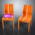 Modern Wooden Dining Chairs With Striped Design And Purple Patterned Cushion