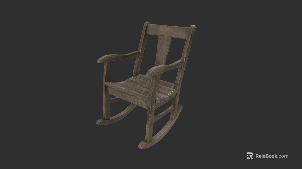 Classic Wooden Rocking Leisure Chair With Armrests And Slatted Seat Design 3d model 
