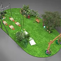 Outdoor Garden Relaxation Area With Green Grass Foliage Tent Seating And String Lights