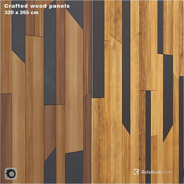 Modern Wooden Wall Design With Black Geometric Panels And Natural Texture 3d model 