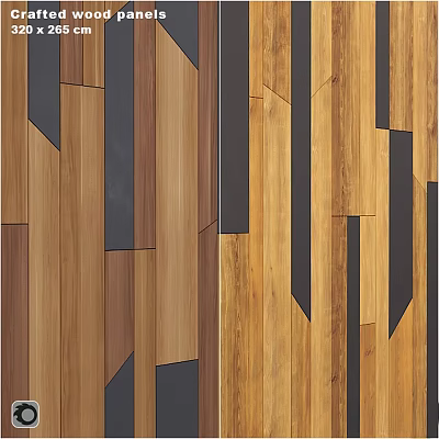 Modern Wooden Wall Design With Black Geometric Panels And Natural Texture 3d model