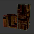 Creative Wooden Patchwork Furniture Piece With Geometric Wood Blocks And Textured Panels