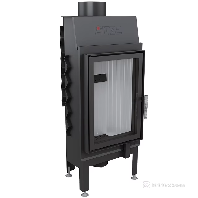 Modern Black Fireplace Design With Glass Door And Metal Frame Structure 3d model 
