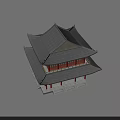 Traditional Chinese Pavilion With Red Swing Doors Grey Tiled Roof And Eaves