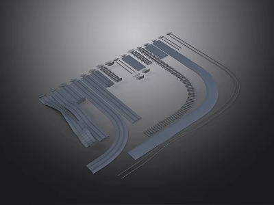 Model Railway Track System With Curved Tracks Straight Segments And Cross Components 3d model