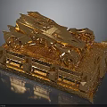 Golden Futuristic Vehicle Model With Detailed Mechanical Design On Display Base
