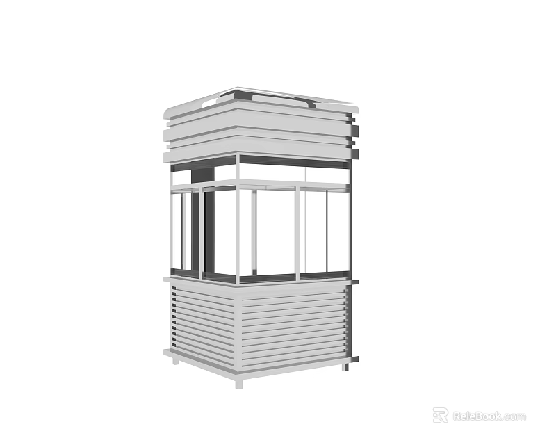 Stainless Steel Kiosk With Glass Panel Windows And Multi Layer Exterior Support Structure 3d model 