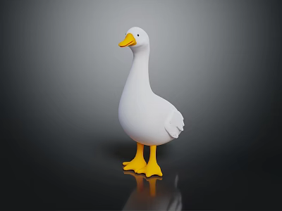 White Duck With Yellow Beak And Feet Standing On Dark Surface With Reflection 3d model