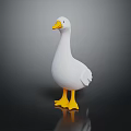 White Duck With Yellow Beak And Feet Standing On Dark Surface With Reflection 3d model