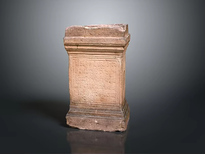 Ancient Stone Pedestal With Carved Texture And Historical Features On Gray Background 3d model