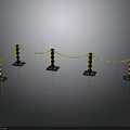 Yellow Black Construction Bollards Connected With Chains For Safety Barriers In Building Sites
