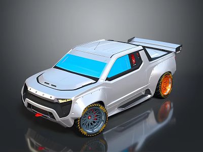 Silver Concept Pickup Truck with Blue Windshield and Orange Rims Modern Aerodynamic Exterior Design 3d model