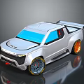 Silver Concept Pickup Truck with Blue Windshield and Orange Rims Modern Aerodynamic Exterior Design