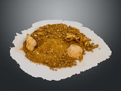 Natural Animal Bone Fragments With Brown Powder On White Paper Surface 3d model