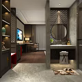 Modern Luxury Hotel Guest Room Interior Design With TV Bathroom Mirror And Green Plants