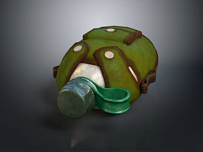 Green Daily Use Water Bottle With Leather Straps And Circular White Accent Lid 3d model