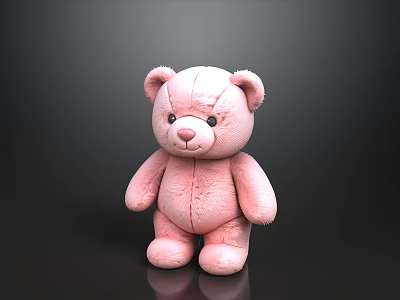 Pink Plush Teddy Bear Stuffed Toy Standing with Black Eyes on Dark Background 3d model