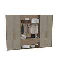 Organized Modern Wardrobe Interior With Hanging Clothes Folded Towels And Storage Boxes 3d model