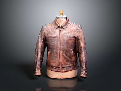 Stylish Brown Leather Jacket With Classic Design Displayed On Mannequin For Daily Wear 3d model