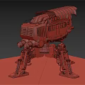Red Mechanical Creature Character With Four Legs And Carriage Top Structure 3d model