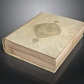Intricate Carved Design on Vintage Leather Book Cover with Ornate Emblem