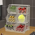 White Metal Wire Storage Rack With Multi Tier Baskets For Fresh Fruits Vegetables In Kitchen