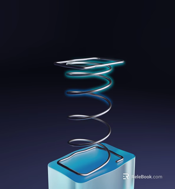 Illuminated Spiral Metal Structure On Blue Base With Dark Background 3d model 