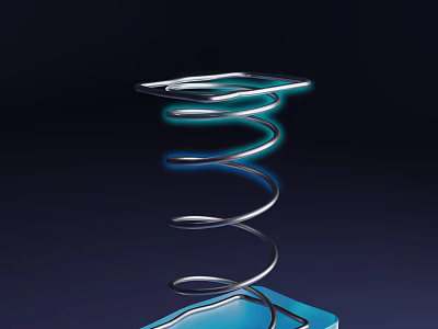 Illuminated Spiral Metal Structure On Blue Base With Dark Background 3d model