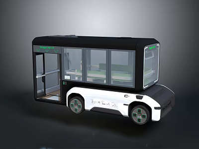 Modern Autonomous Bus With Large Windows Black White Body And Green Wheels 3d model