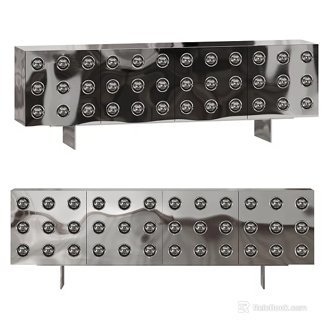 Modern Entryway Side Cabinet with Metal Finish and Circular Decorative Knobs Design 3d model 