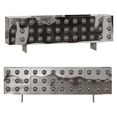 Modern Entryway Side Cabinet with Metal Finish and Circular Decorative Knobs Design 3d model