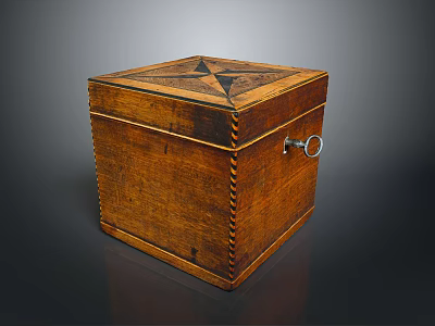 Vintage Wooden Storage Box With Star Pattern And Metal Lock For Home Organizing 3d model