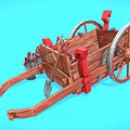 Vintage Wooden Utility Cart With Red Accents POP Cans And Shovel Tools