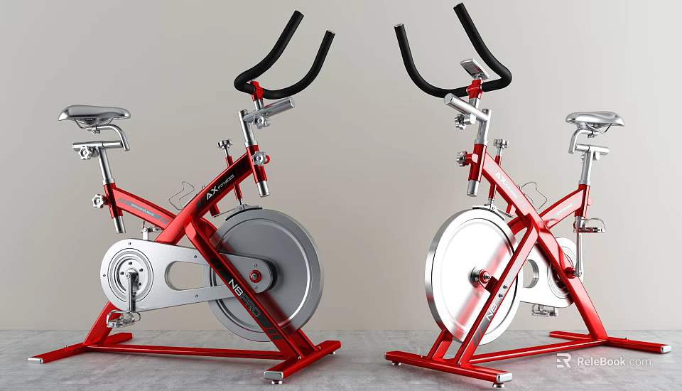 Red Professional Stationary Exercise Bikes With Modern Design And Silver Flywheels 3d model 