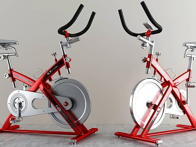 Red Professional Stationary Exercise Bikes With Modern Design And Silver Flywheels 3d model