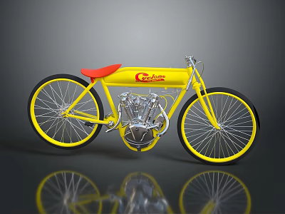 Yellow Classic Cyclone Motorcycle With Red Seat Black Wheels And Yellow Rims 3d model