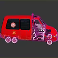 Detailed Red Fire Truck Toy Model With Fire Dept Logo And Wheels