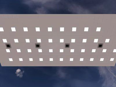 Modern Ceiling Grid Design with White Square Panels and Black Vents 3d model