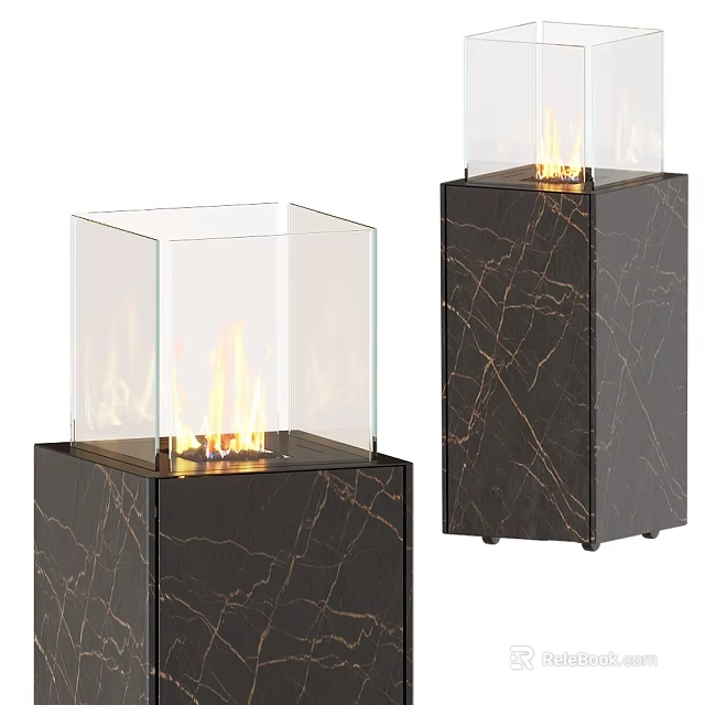 Elegant Modern Indoor Fireplaces With Glass Enclosures And Textured Bases 3d model 