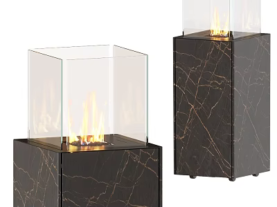 Elegant Modern Indoor Fireplaces With Glass Enclosures And Textured Bases 3d model