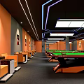 Modern Billiard Room Interior With Green Pool Table CLUB V Sign Sofa And LED Lights 3d model