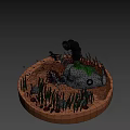 3D Rendered Underwater Scene With Coral Seaweed Rocks Fishing Net And Diving Gear