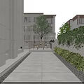 Modern Garden Landscape Design With Courtyard Pathway Seating Trees And Evening Lighting
